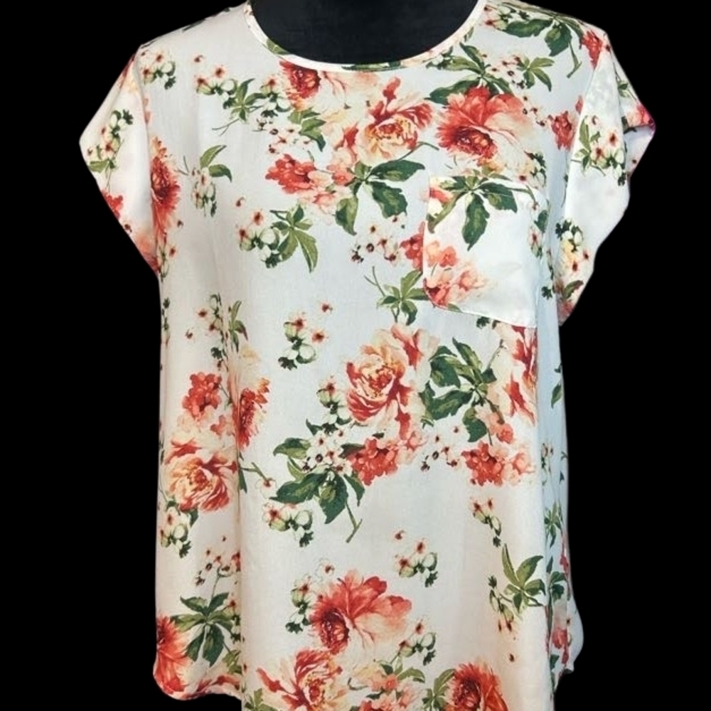 ☘️Lily White Floral Print Blouse - Pink and Green